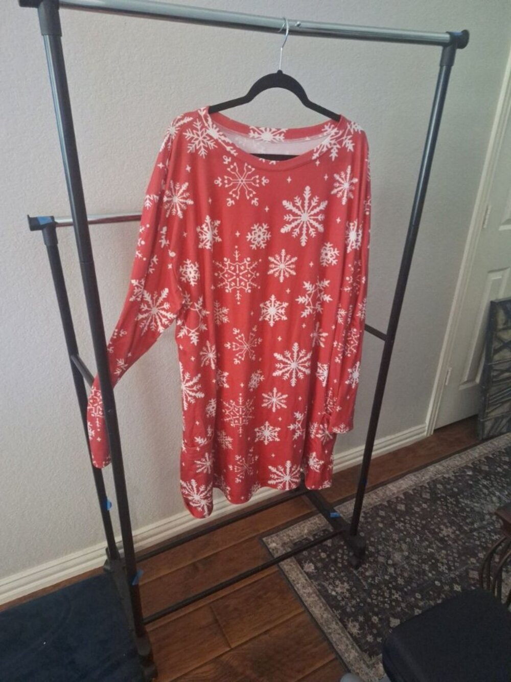 Festive Red Snowflake Long Sleeve Tunic Dress 4XL